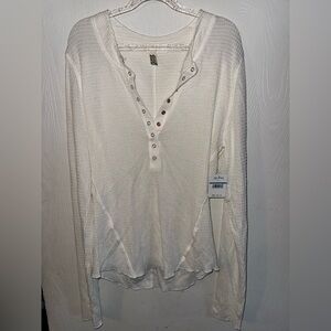 Free People Ivory Waffle Henley Long Sleeve Top